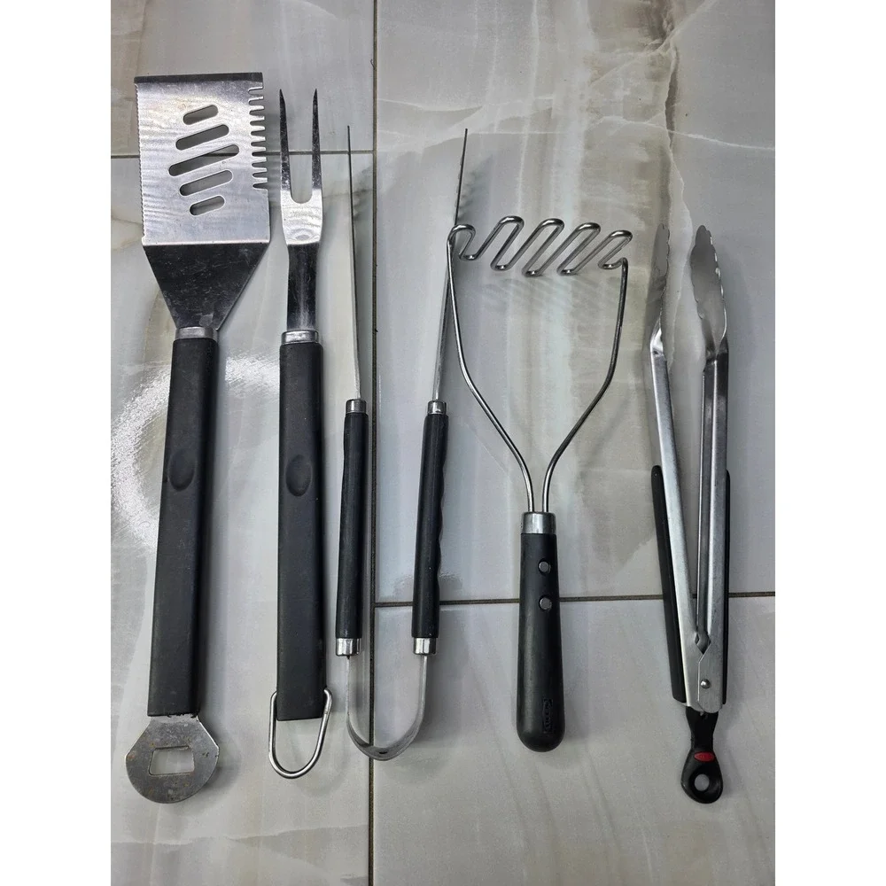 Mixed Kitchen Utensil Set IKEA Potato Masher OXO Tongs BBQ Spatula Fork 5pc P4